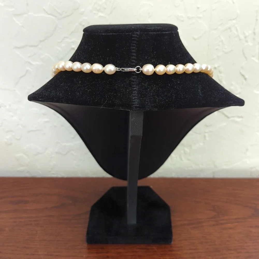 Classic Baroque Cultured Pearl Necklace (9-10mm) with Silver Tone Clasp